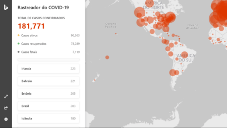Microsoft cria mapa em tempo real da pandemia do coronavírus