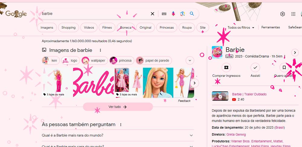 Pesquisa sobre a Barbie faz o Google ficar rosa; veja