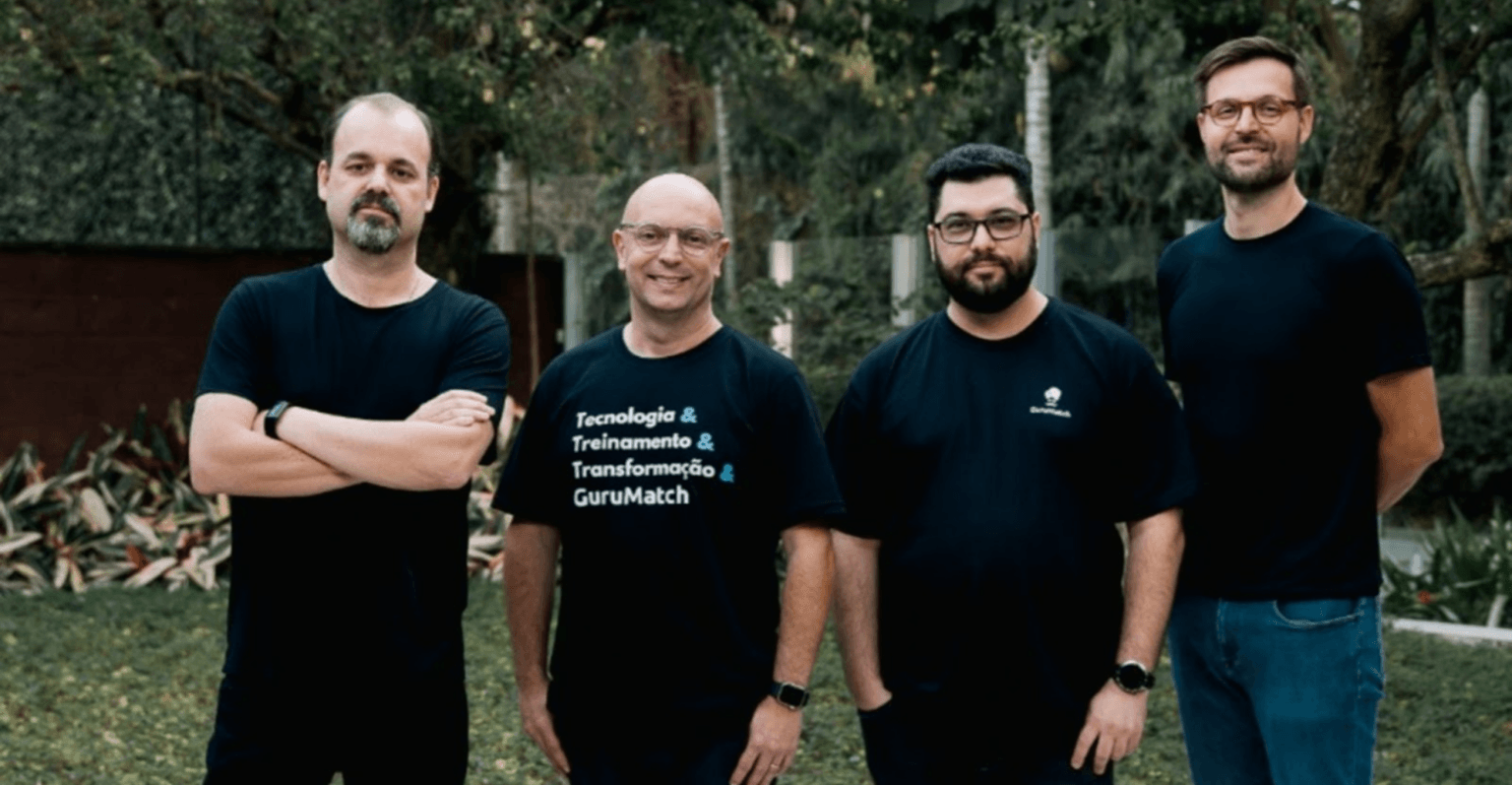 De banda a startup: GuruMatch quer se tornar “Tinder” da educação no Brasil Da Esq. para Dir.: Luciano Silva, Ari Martire, Rafael Pontani e William Palma, sócios da da GuruMatch. (Foto: Divulgação)